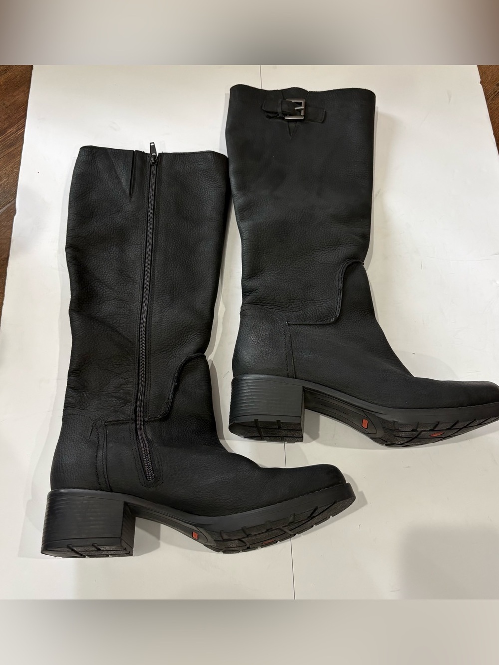 Rockport Women’s 10 M Black Leather Tall Riding Boots Buckle Zip M77582